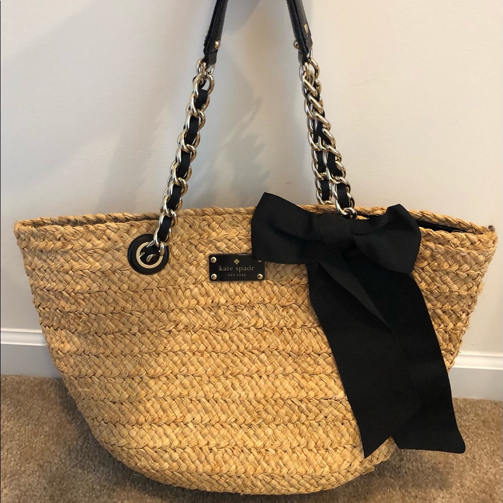 Kate Spade Large Natural Straw Tote with Bow